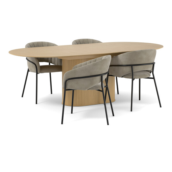 Judit - Matgrupp med 4 karmstolar Selina - Beige