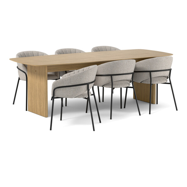 Ines - Matgrupp med 6 karmstolar Selina - Beige