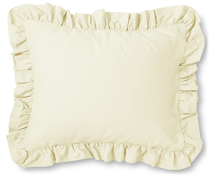 Bridgeport - Örngott i garnfärgad bomull med volang, 50x60 cm - Gul