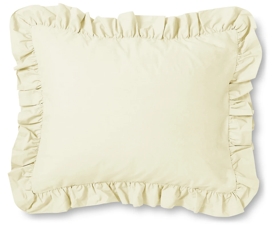 Bridgeport - Örngott i garnfärgad bomull med volang, 50x60 cm - Gul