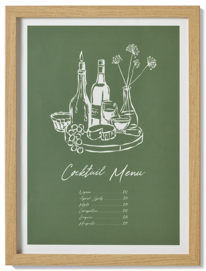 Cocktail Menu - Tavla, L30 B40 cm - Grön