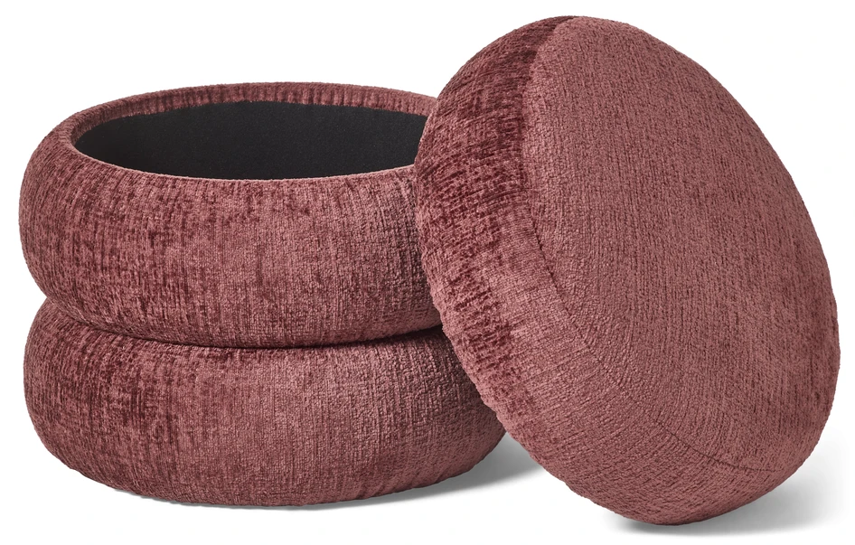 Boris - Puff, Ø 41 cm med förvaring - Röd