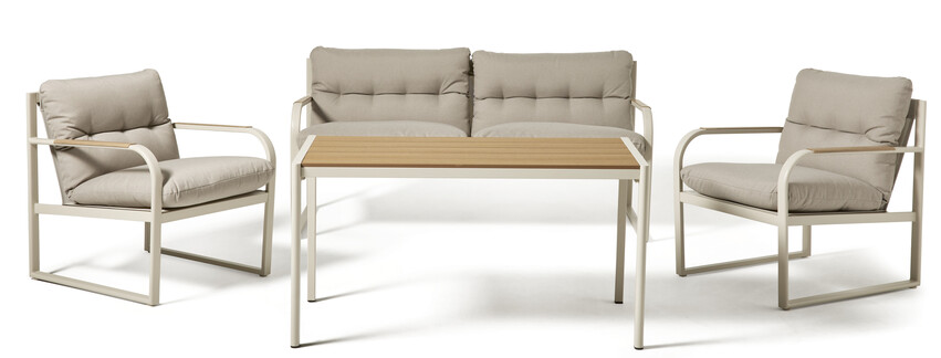 Freestyle - Utegrupp med soffa, 2 fåtöljer och bord - Beige