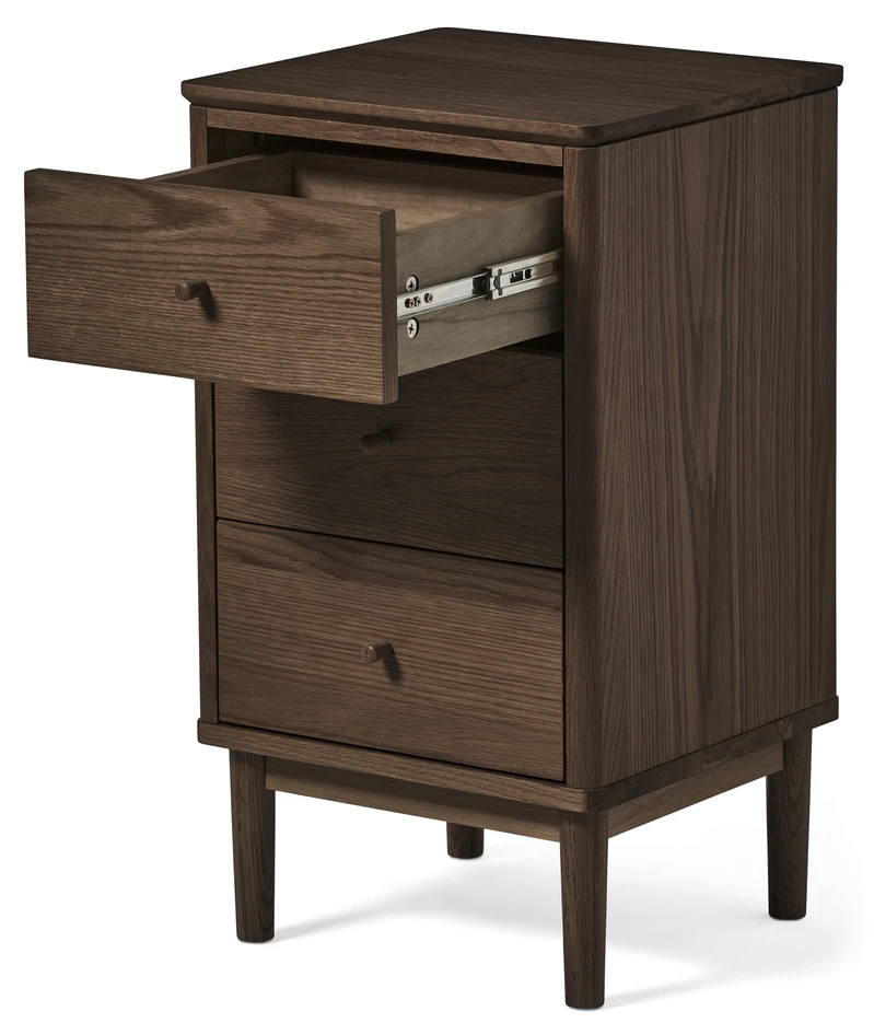 Tova - Sängbord med 3 lådor, 40x37x70 cm - Brun