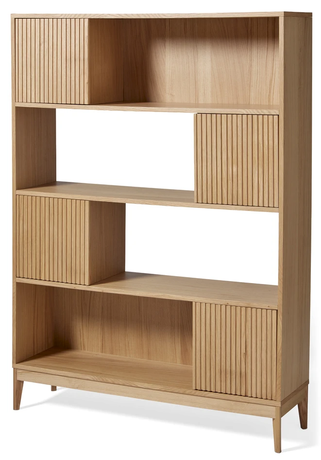 Astrid - Hylla med 4 hyllplan/dörrar, 120x33x167 cm - Beige
