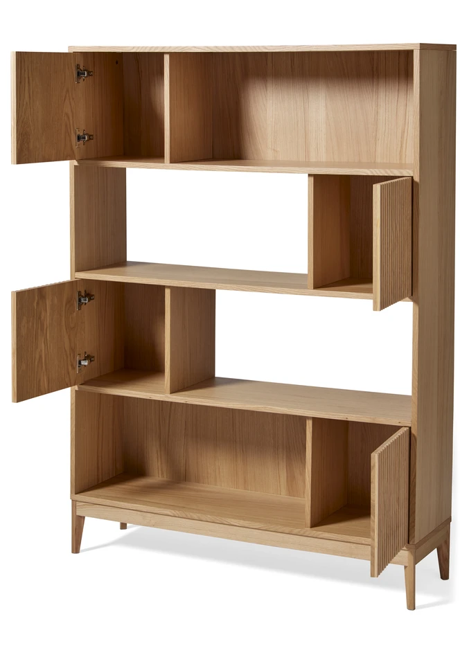 Astrid - Hylla med 4 hyllplan/dörrar, 120x33x167 cm - Beige