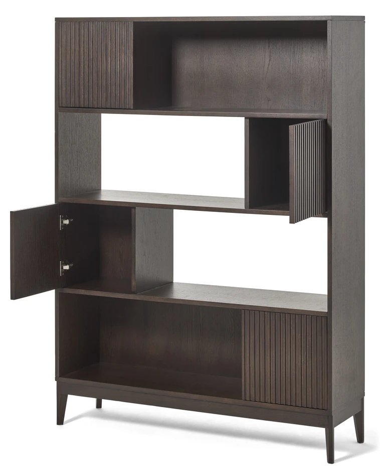 Astrid - Hylla med 4 hyllplan/dörrar, 120x33x167 cm - Brun