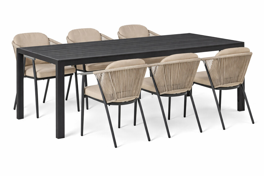 Village/Plaza - Utegrupp med bord och 6 utekarmstolar - Svart