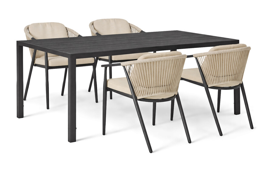 Village/Plaza - Utegrupp med bord och 4 utekarmstolar - Svart