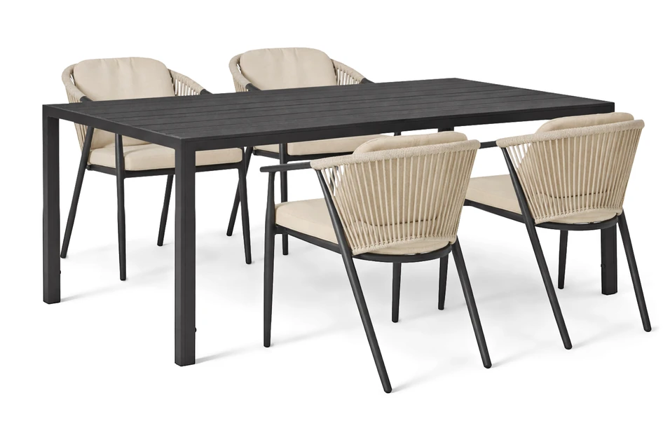 Village/Plaza - Utegrupp med bord och 4 utekarmstolar - Svart