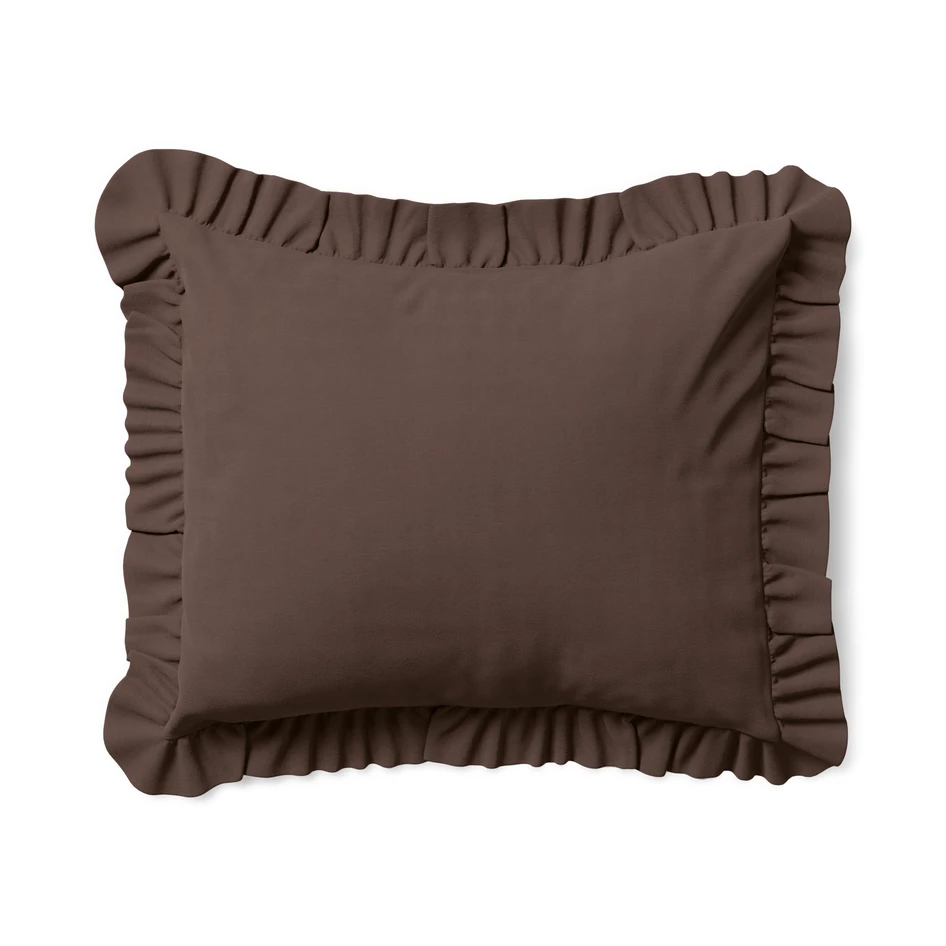 Bridgeport - Örngott i garnfärgad bomull med volang, 50x60 cm - Brun