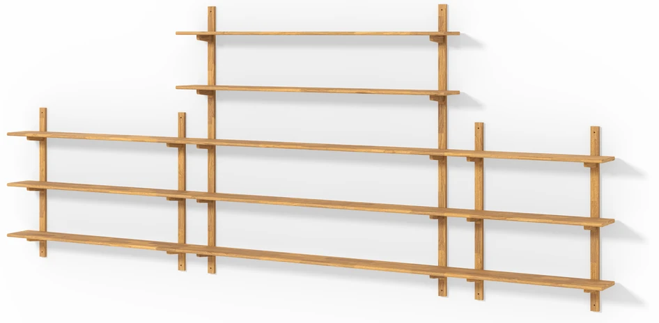 Living/Axel - Vägghylla med 6 konsoler & 11 hyllplan, 360x22x149 cm - Beige