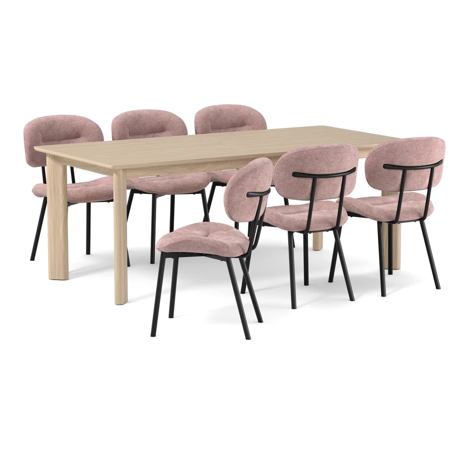 Amina - Matgrupp med 6 stolar Carol - Rosa