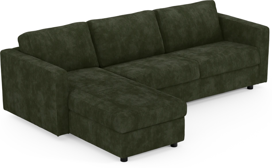 Lindö - Bäddsoffa 2,5-sits med schäslong, vändbar - Grön