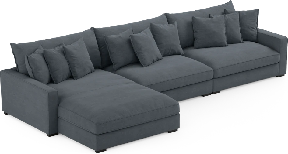 Rossi - 4-sits soffa med schäslong XL vänster - Blå