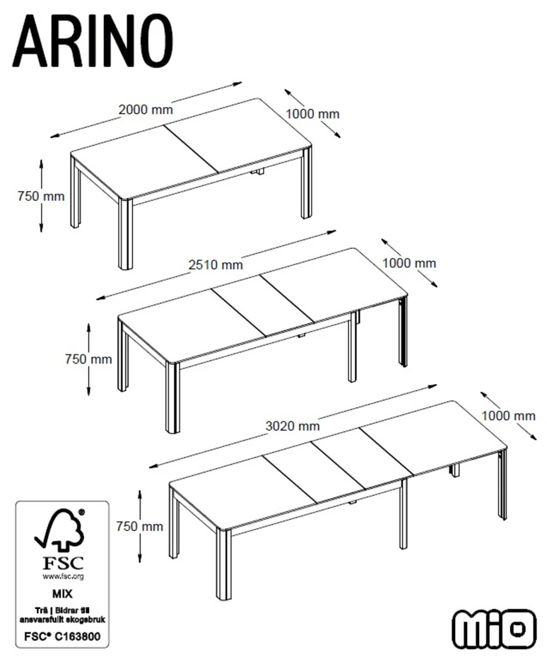 Arino - Matbord, 200-302 cm - Brun