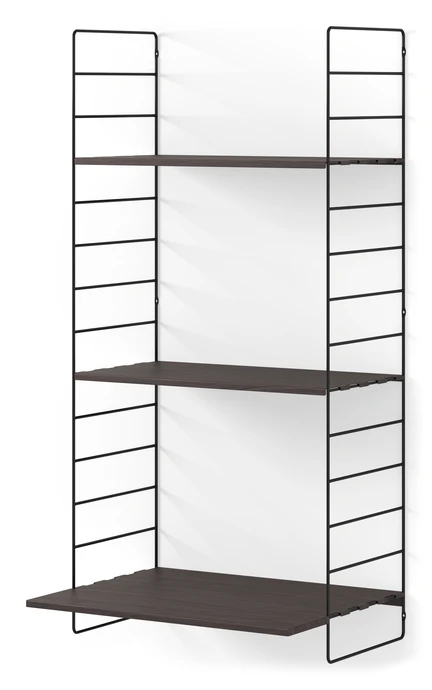 Wera, Vägghylla byggbar med skrivbordsdel, 60x30-45x121 cm, 3 hyllplan