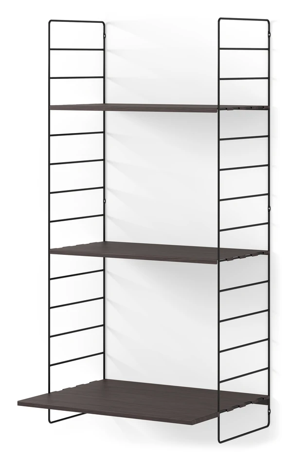 Wera - Vägghylla byggbar med skrivbordsdel, 60x30-45x121 cm, 3 hyllplan - Svart