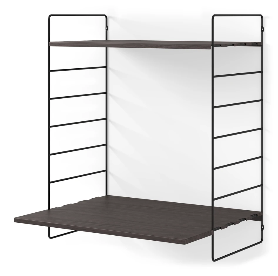 Wera - Vägghylla byggbar med skrivbordsdel, 60x30-45x69 cm, 2 hyllplan - Svart