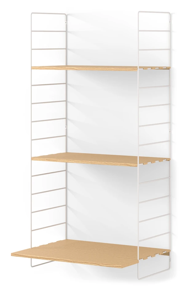 Wera - Vägghylla byggbar med skrivbordsdel, 60x30-45x121 cm, 3 hyllplan - Vit