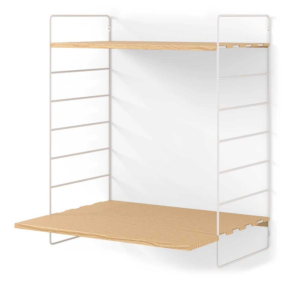 Wera - Vägghylla byggbar med skrivbordsdel, 60x30-45x69 cm, 2 hyllplan - Vit