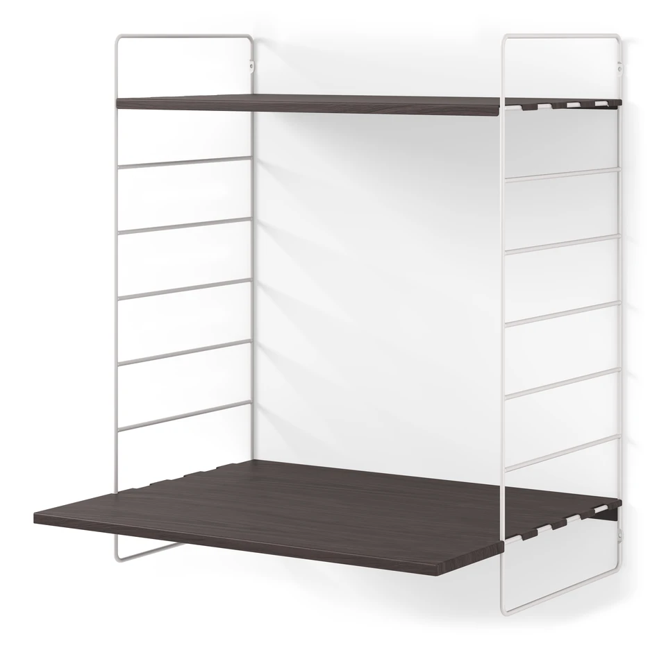 Wera - Vägghylla byggbar med skrivbordsdel, 60x30-45x69 cm, 2 hyllplan - Vit