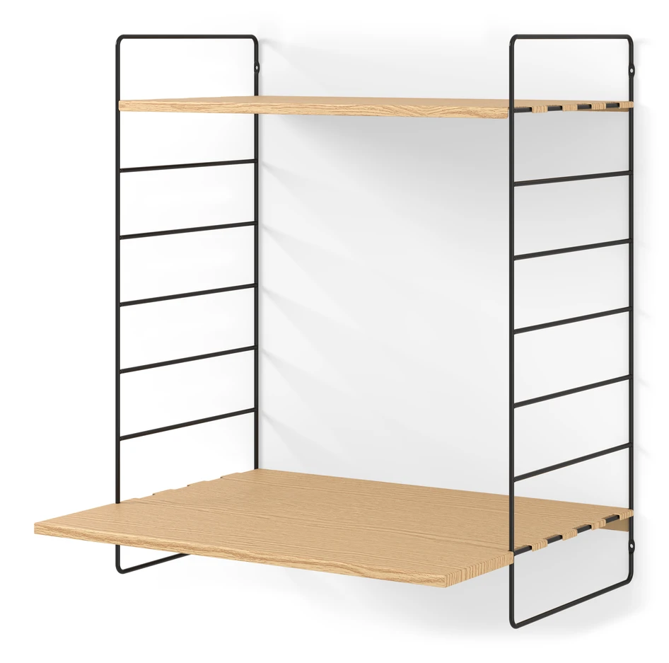 Wera - Vägghylla byggbar med skrivbordsdel, 60x30-45x69 cm, 2 hyllplan - Svart