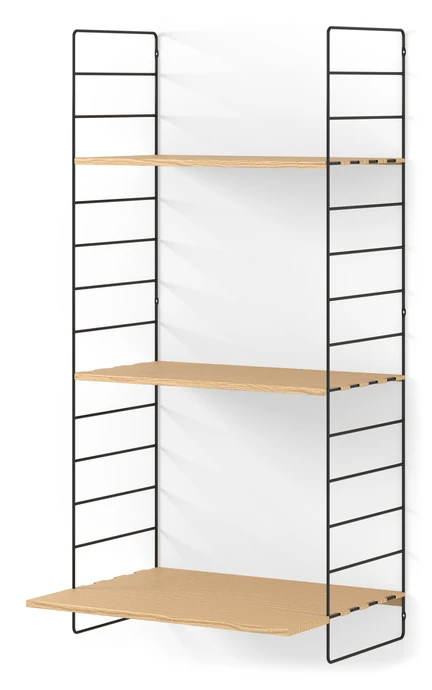 Wera, Vägghylla byggbar med skrivbordsdel, 60x30-45x121 cm, 3 hyllplan