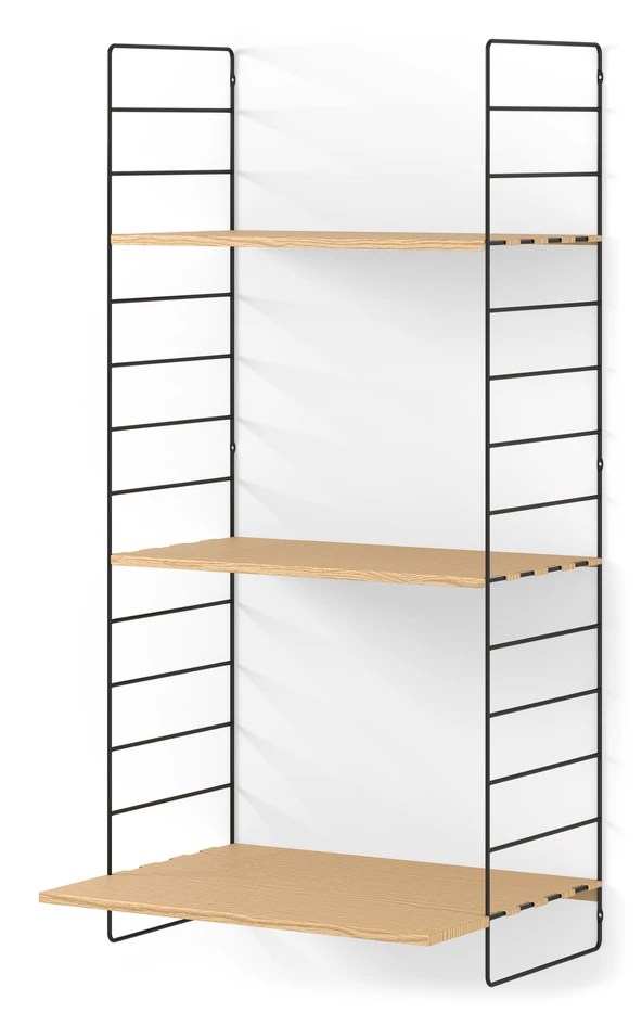 Wera - Vägghylla byggbar med skrivbordsdel, 60x30-45x121 cm, 3 hyllplan - Svart