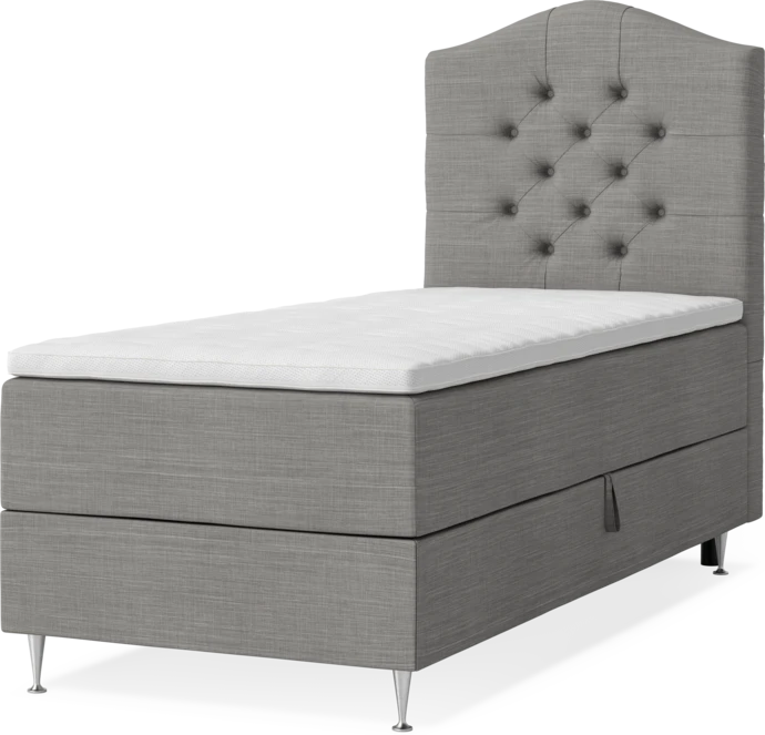 New York, Förvaringssäng, enkelsäng med bäddmadrass, sängben och sänggavel välvd