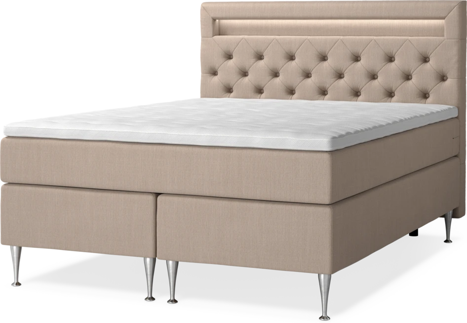 New York - Kontinentalsäng, dubbelsäng med bäddmadrass, sängben och sänggavel LED - Beige