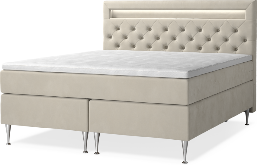 New York Supreme - Kontinentalsäng, dubbelsäng med bäddmadrass och sänggavel LED - Beige