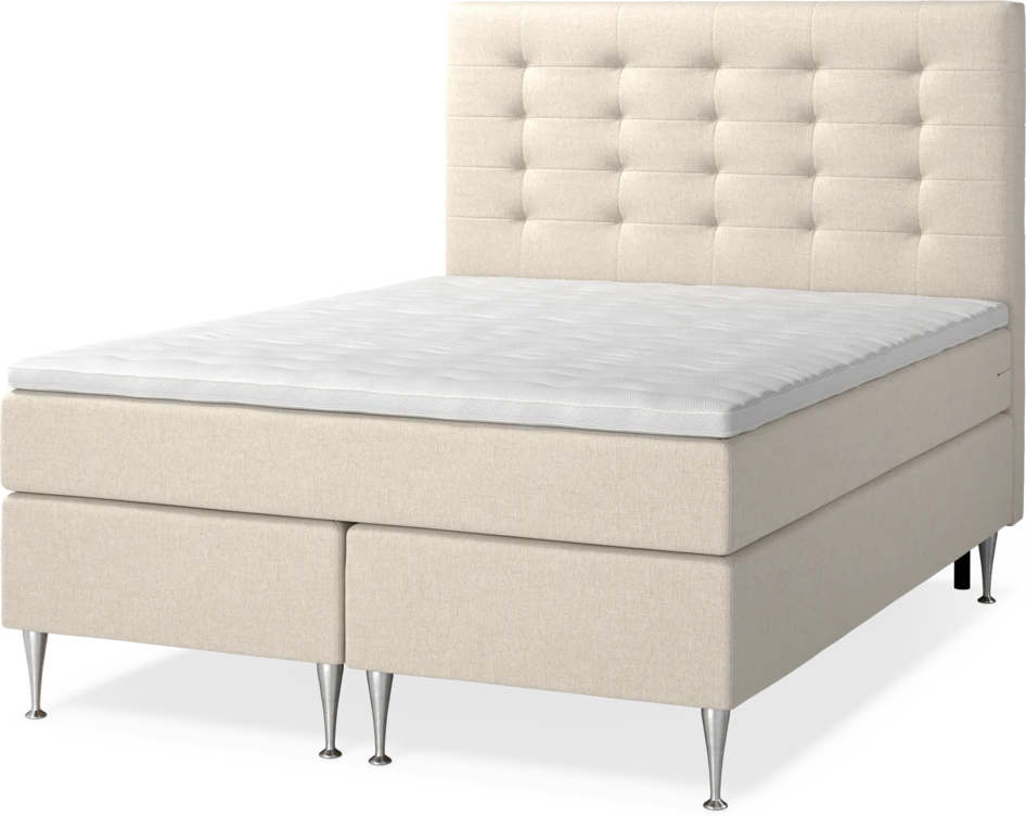 New York Supreme - Kontinentalsäng, dubbelsäng med bäddmadrass, sängben och sänggavel trensad - Beige