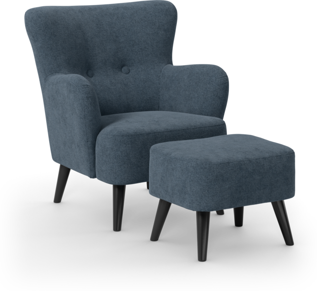 Timmy - Fåtölj med fotpall - Blå