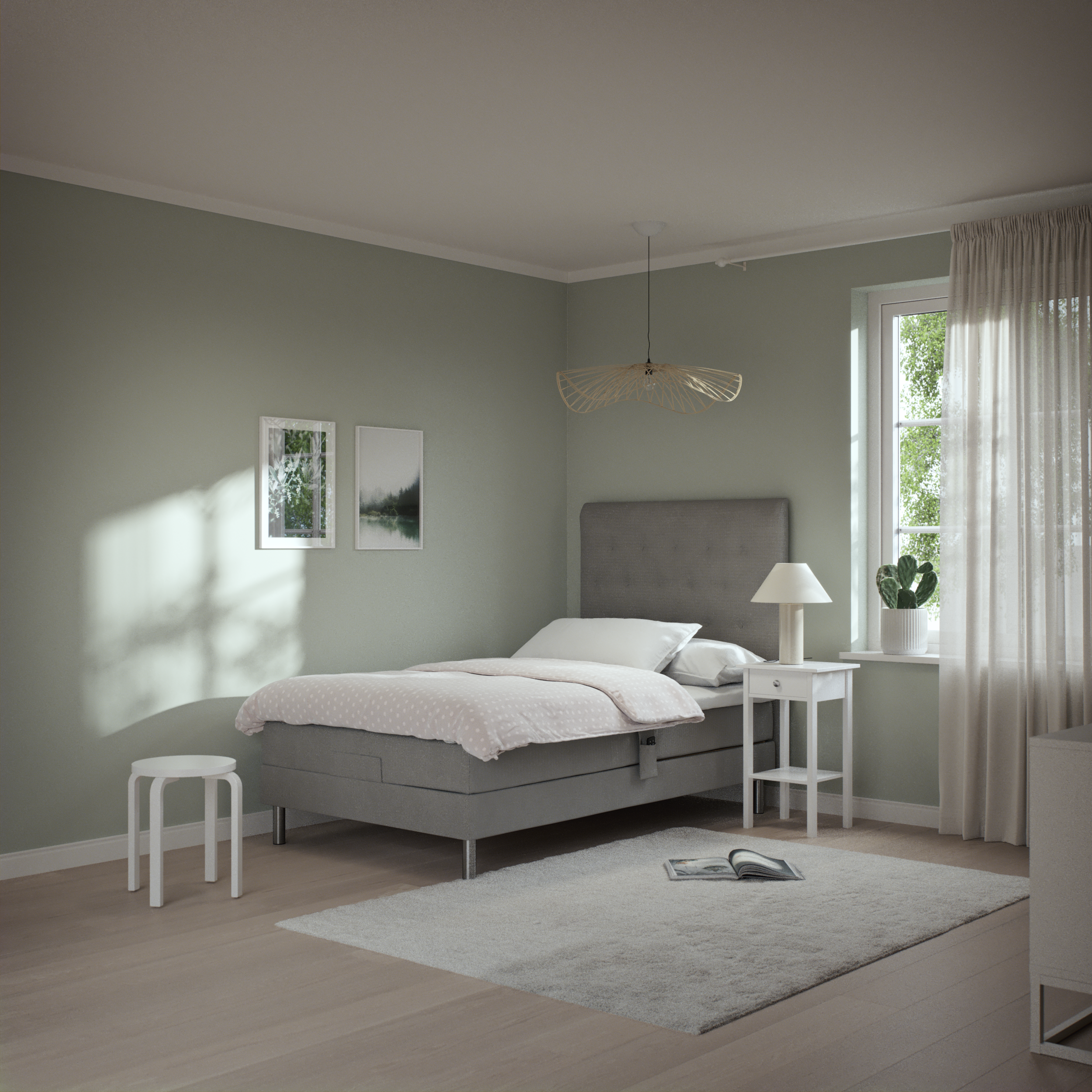 Roma Family, Ställbar säng, enkelsäng med bäddmadrass och sänggavel pikerad, B 90-120