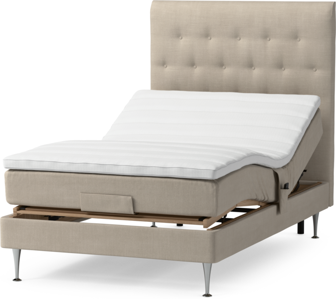 Roma Family - Ställbar säng, enkelsäng med bäddmadrass och sänggavel pikerad, B 90-120