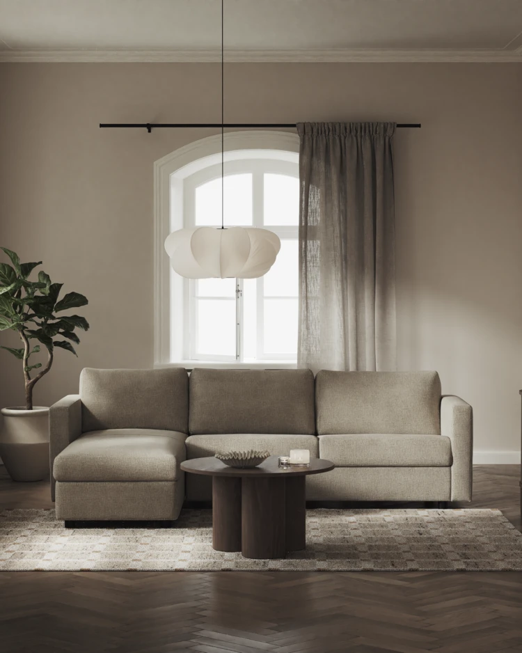 Lindö - Bäddsoffa 2,5-sits med schäslong, vändbar - inspiration