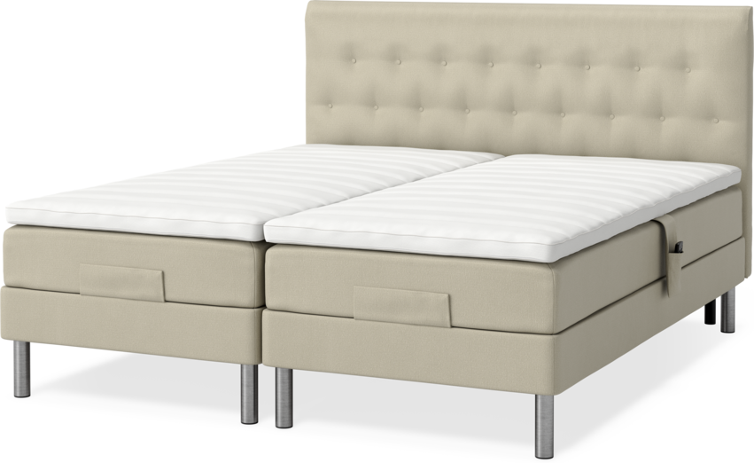 Roma Family - Ställbar säng, dubbelsäng med bäddmadrass och sänggavel låg pikerad, B 160-180 - Beige