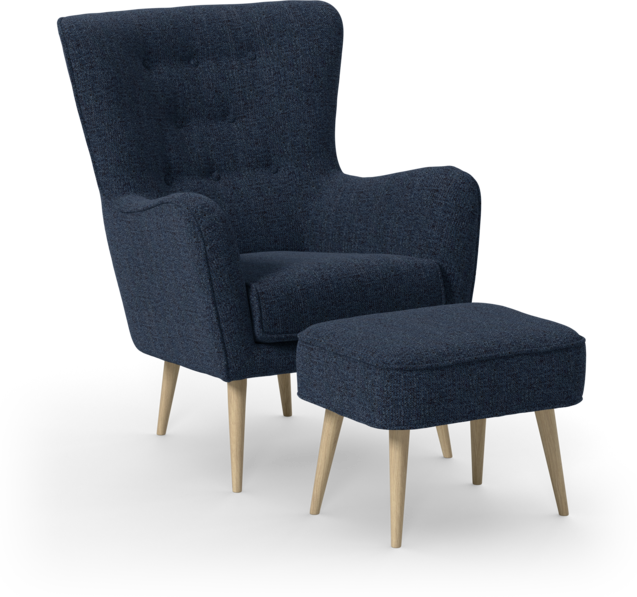 Cordelia - Fåtölj med fotpall - Blå