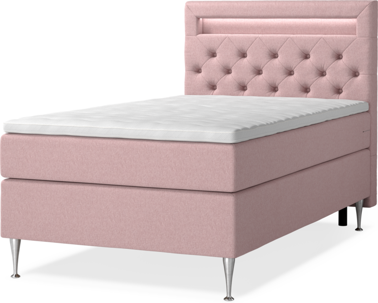 New York - Kontinentalsäng, enkelsäng med bäddmadrass, sängben och sänggavel LED - Rosa