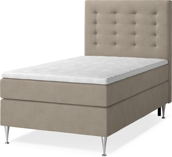 New York Supreme - Kontinentalsäng, enkelsäng med bäddmadrass, sängben och sänggavel trensad - Beige