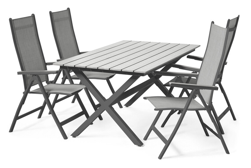 Modena - Utegrupp med bord och 4 stolar - Grå