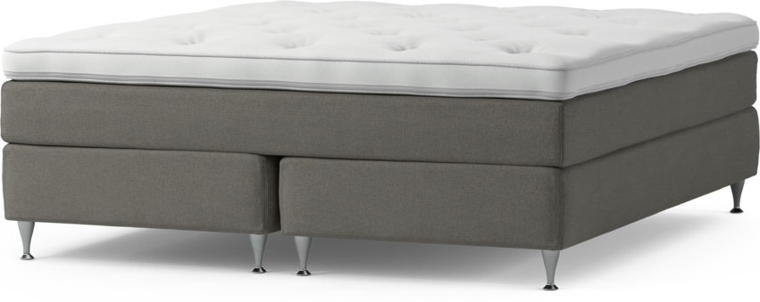 Delux Sense - Kontinentalsäng, dubbelsäng med bäddmadrass och sängben - Grå