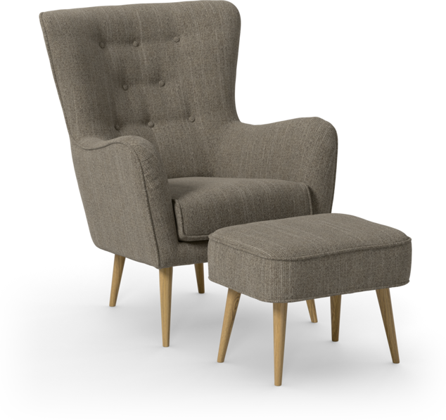 Cordelia - Fåtölj med fotpall - Brun