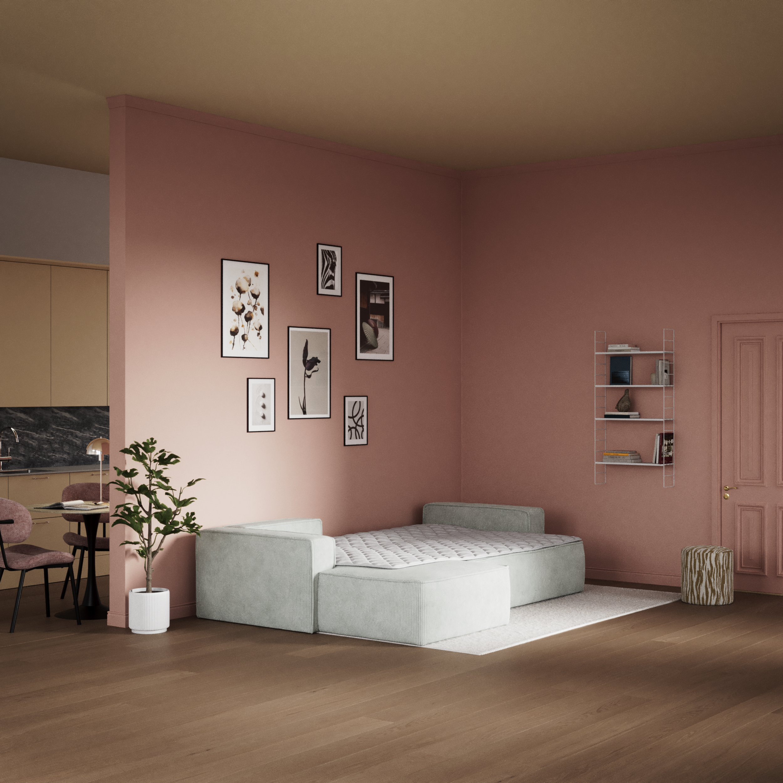 Ide, Bäddsoffa 3-sits med schäslong vänster