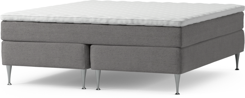 Delux Sense - Kontinentalsäng, dubbelsäng med bäddmadrass och sängben - Grå