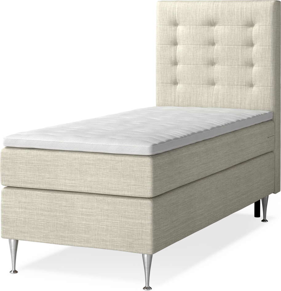 New York - Kontinentalsäng, enkelsäng med bäddmadrass, sängben och sänggavel trensad - Beige