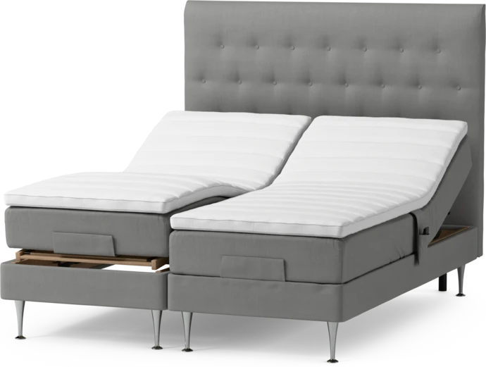 Roma Family, Ställbar säng, dubbelsäng med bäddmadrass och sänggavel pikerad, B 160-180