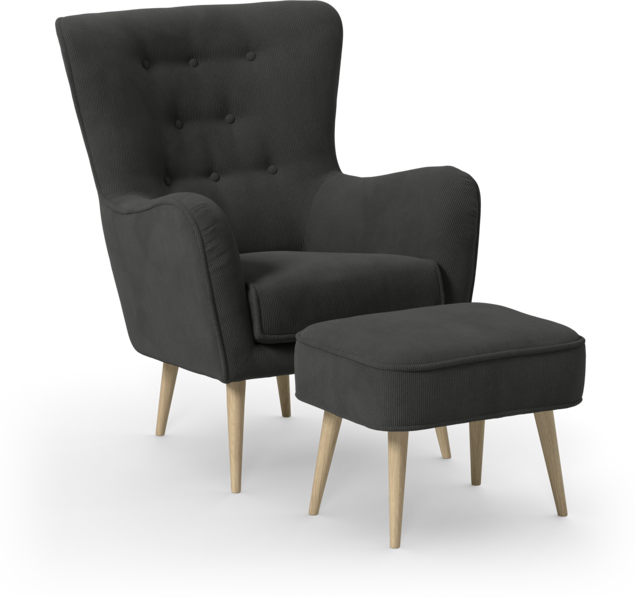 Cordelia - Fåtölj med fotpall - Grå