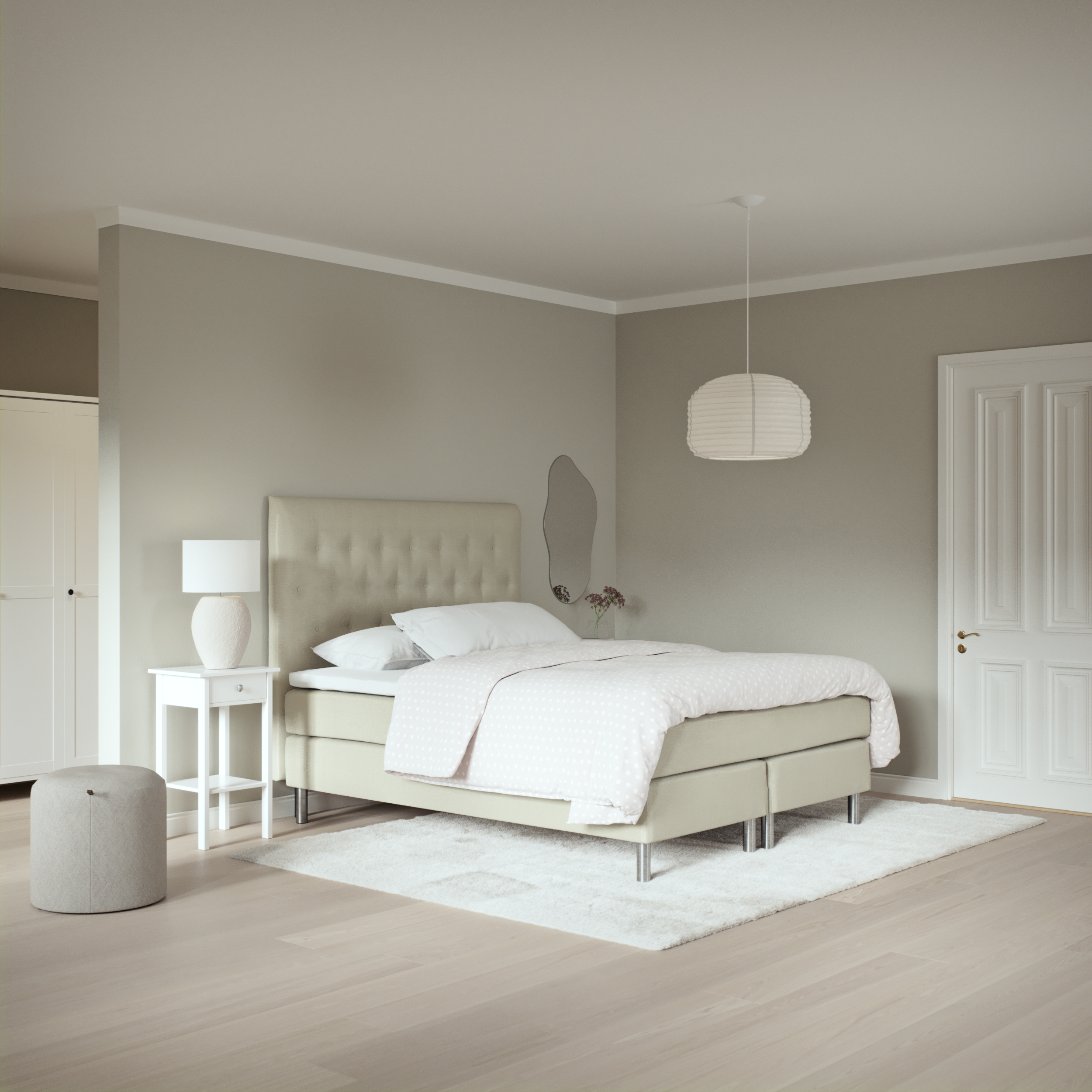 Roma Family, Kontinentalsäng, dubbelsäng med bäddmadrass och sänggavel pikerad, B 160-180